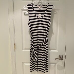Banana Republic Navy & White Striped Midi Tie-Waist Dress